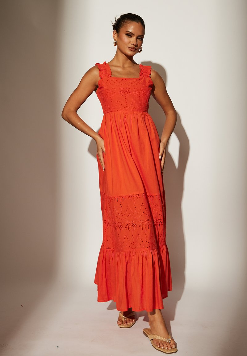 South Beach - BRODERIE TIE PALM MAXI - Maxi dress - orange, Enlarge