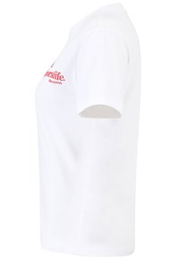 Valkoinen puuvillainen T-paita lyhyillä hihoilla, jossa etuosassa punaisella printatttu teksti "sportslife" ja "Since 1974" sekä logo hihassa.