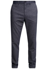 Námořnické modré, textured kalhoty s úzkým střihem. Obsahují zapínání na knoflík, poutka na opasek a přední kapsy. Vhodné pro volnočasové nebo formální nošení.