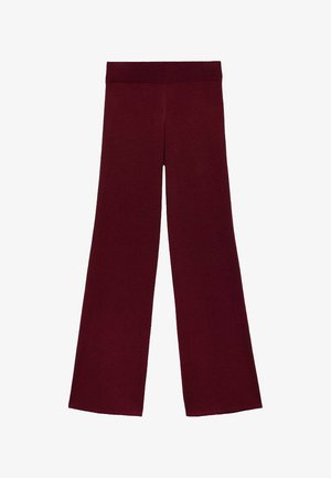 Donkerrode wijde broek met elastische tailleband, gemaakt van een zachte, gestructureerde stof.