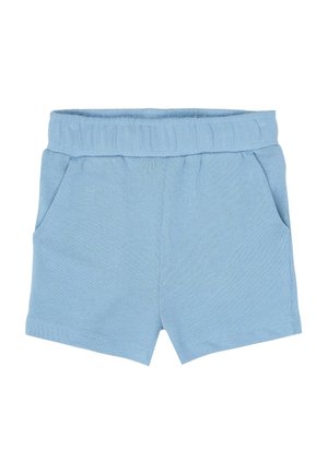 Jasnoniebieskie bawełniane szorty z prążkowanym paskiem w talii, dwoma bocznymi kieszeniami i prostym fasonem. Miękka faktura i luźne dopasowanie.