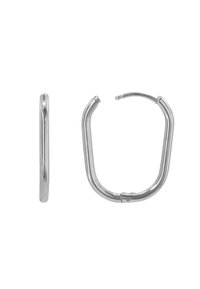 Orecchini a cerchio in argento, caratterizzati da un design elegante e arrotondato. Texture liscia. Un orecchino presenta un meccanismo di chiusura; l'altro è piatto.