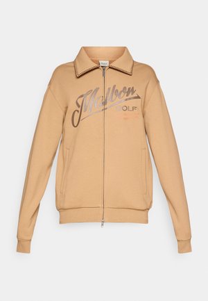 Beež sweatshirt, millel on tõmblukk ees, soonikkoes krae ja mansetid. Omab trükitud "Malbon GOLF" logo ja kahte küljetaskut.