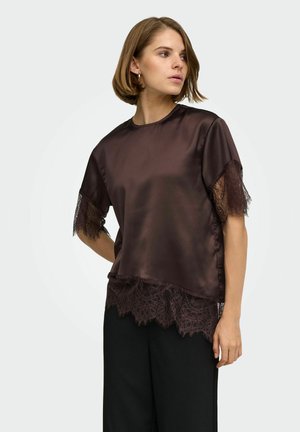 ONLY, ONLINDONA 2/4 SATIN LACE TOP WVN - Блуза - chocolate torte