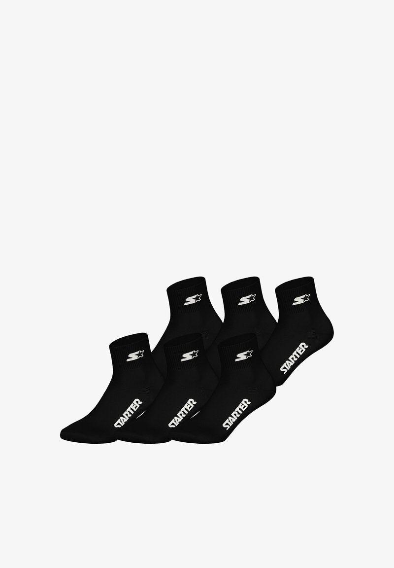 Schwarze Knöchelsocken aus Baumwollmischung mit einem gerippten Bündchen. Auffälliges weißes Logo und der Text "STARTER" seitlich aufgedruckt. Set mit sechs Paaren.