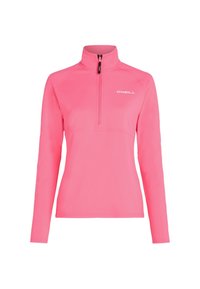 Sudadera de manga larga en rosa brillante con un cuello de media cremallera, fabricada en un tejido ligero y suave, con un logo blanco de O'Neill en el pecho.