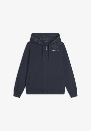 Freddy LEGGERA CON CAPPUCCIO E DETTAGLI FLOREALI - Felpa con zip - blu navy