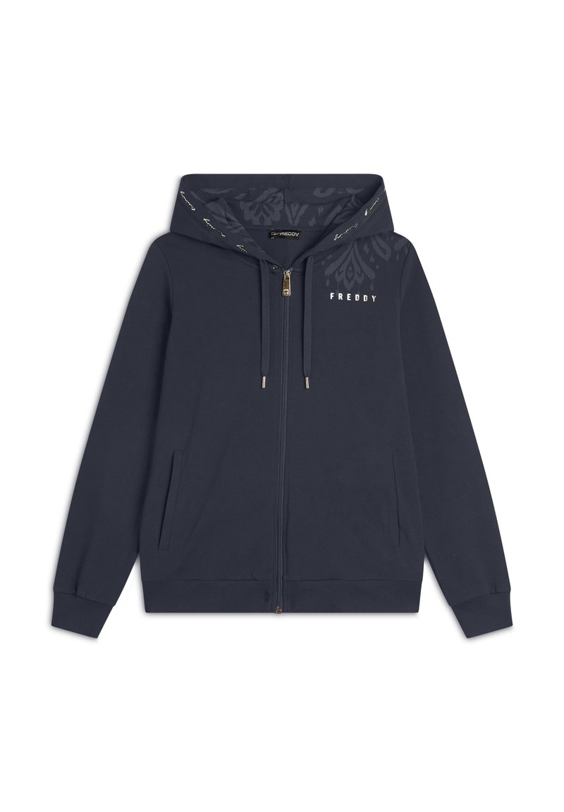 Freddy LEGGERA CON CAPPUCCIO E DETTAGLI FLOREALI - Felpa con zip - blu navy