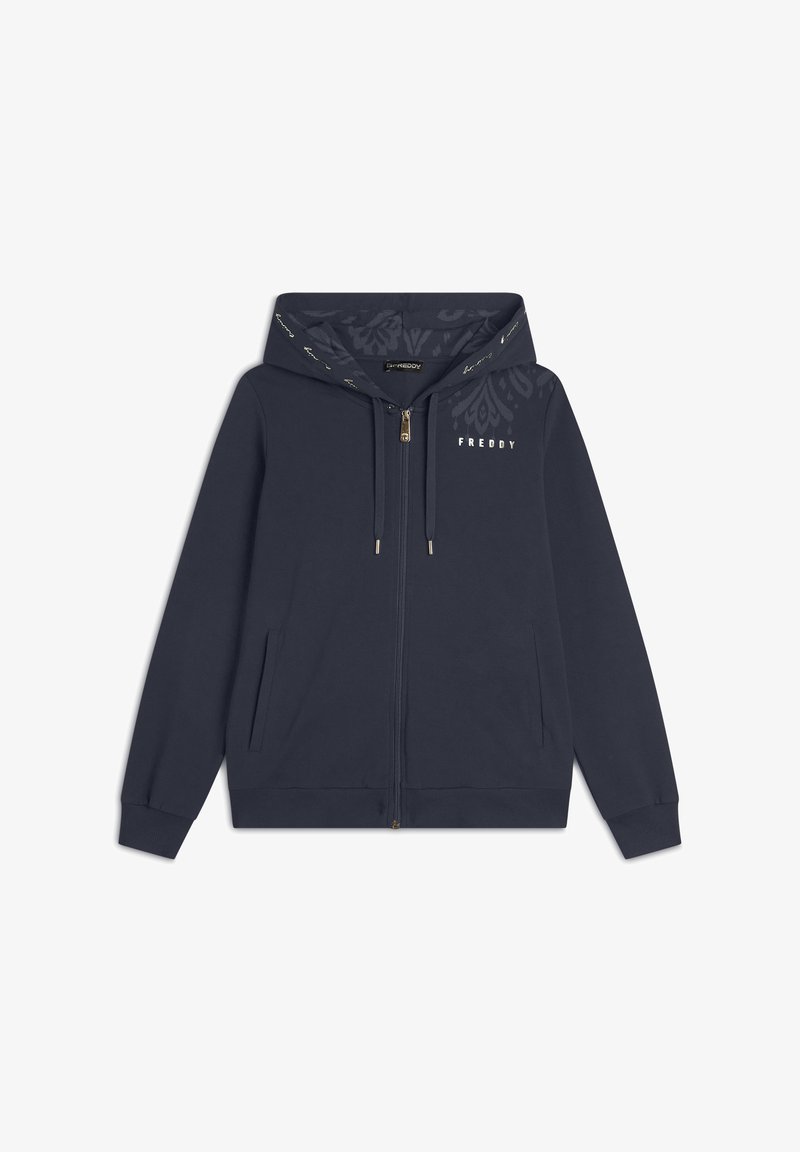 Freddy LEGGERA CON CAPPUCCIO E DETTAGLI FLOREALI - Felpa con zip - blu navy