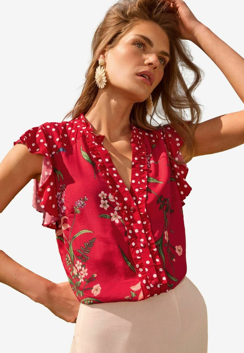 Love & Roses V NECK SLEEVE REGULAR FIT - Pluus - red floral polka dot