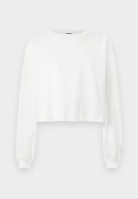 Biała krótka bluza z długimi rękawami. Wykonana z miękkiej bawełny, posiada okrągły dekolt i marszczone mankiety. Gładka faktura, minimalistyczny design.