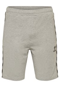 Ljust grå shorts i mjukt tyg, med sidostrecker och en logotyp på framsidan. Elastisk midja för komfort och passform.