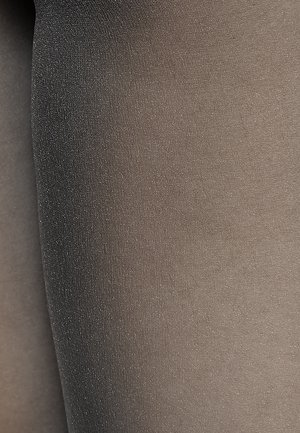 Durchsichtige, dunkelgraue Strumpfhosen mit glatter Textur und leichtem Glanz, die ein nahtloses Design für ein elegantes Erscheinungsbild bieten.