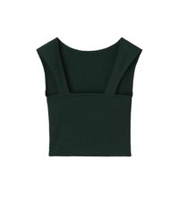 Crop top texturé vert foncé avec de larges bretelles et un décolleté carré.