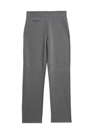 Gray sweatpants made of soft fabric. Features a straight leg design, elastic waistband, and a small back pocket.