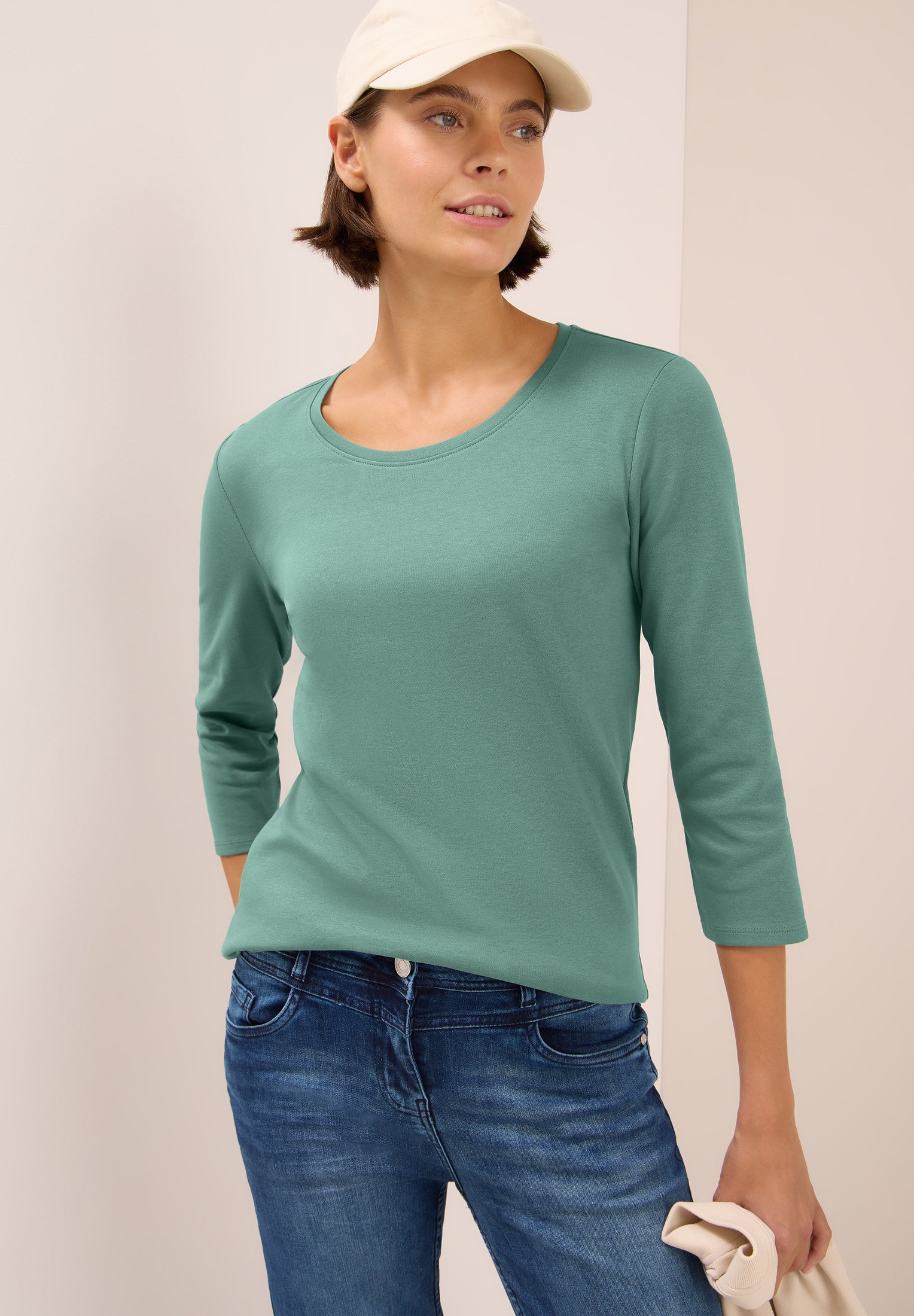 Cecil Maglietta Donna Con Maniche 3/4 E Scollo Rotondo – Tessuto Morbido Cotone Modal Con Elastico In Vita