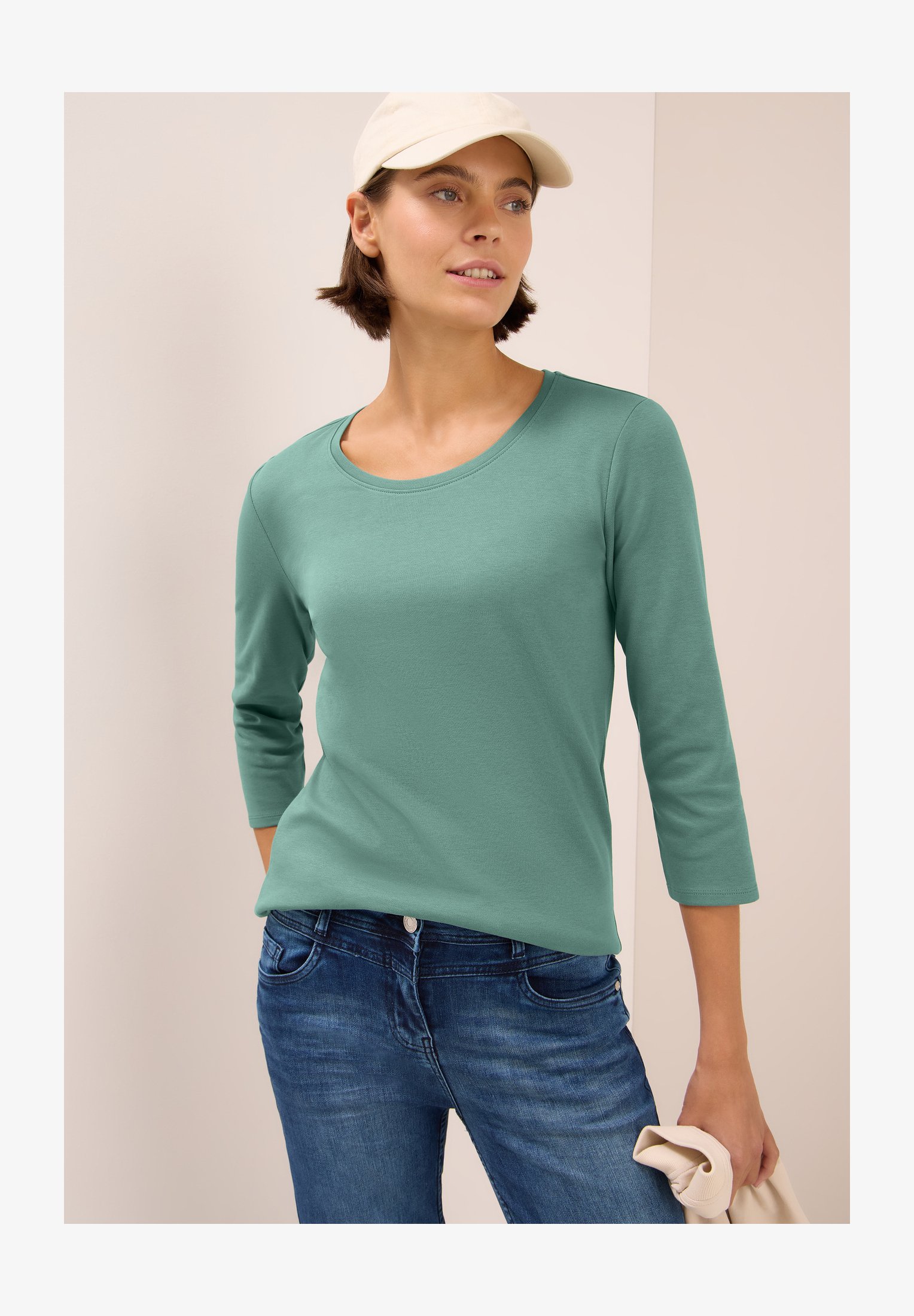 Cecil Maglietta Donna Con Maniche 3/4 E Scollo Rotondo – Tessuto Morbido Cotone Modal Con Elastico In Vita