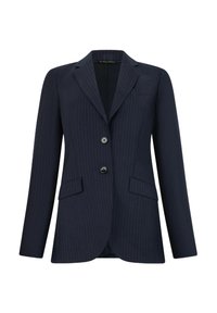 Marynarski blazer w paski, jednorzędowy z trzema guzikami, z klapami, dwoma przednimi kieszeniami, gładkiego materiału i dopasowanym kroju.
