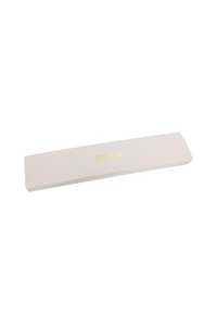 Caja rectangular blanca con un acabado suave, que presenta la palabra "amor" en letras doradas centradas en la parte frontal.