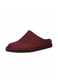Blødt bordeaux-filt slip-on klip med lukket tå og sort sål, designet til indendørs komfort.