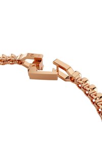 Bracciale in metallo oro rosa con finitura lucida, design a catena collegata e una chiusura elegante dotata di meccanismo di chiusura sicura.