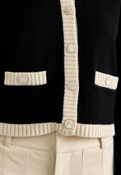 Tory Burch KENDRA CHUNKY TRIM CARDIGAN - Cardigan - black/french cream
