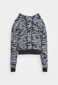 Felpa corta in stampa zebra nera e azzurra chiara, con cappuccio regolabile e polsini e orlo a costine. Realizzata in un tessuto morbido.