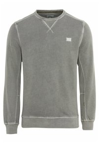 Grauer Sweatshirt aus Baumwollmischung, mit gerippten Bündchen und Saum, Rundhalsausschnitt und dekorativen Stichdetails. Kleines Logo auf der Brust.