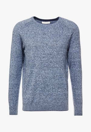 Maglione a manica lunga con collo a giro in blu, con una texture a maglia mélangé e polsini e orlo a costine.