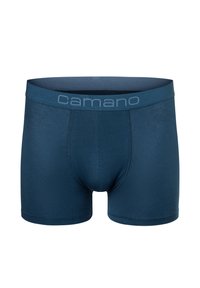 Marineblauwe boxershorts van zacht, rekbaar materiaal. Kenmerkt een naadloos ontwerp en een brede elastische tailleband met "Camano" branding.