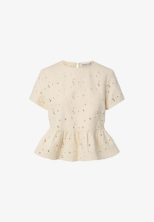 Pieces, SHORT SLEEVED TOP PCELLA - Blouse - ecru
