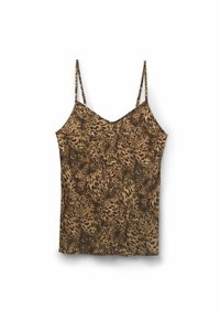 Camisole-top van een zijdezachte stof, met een luipaardprint in tinten bruin en zwart, verstelbare spaghettibandjes en een V-hals ontwerp.