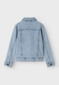 Helles blaues Jeansjacke mit Kragen, langen Ärmeln und Knopfmanschetten. Verfügt über ein schlichtes Rückendesign und gestitchte Nähte.