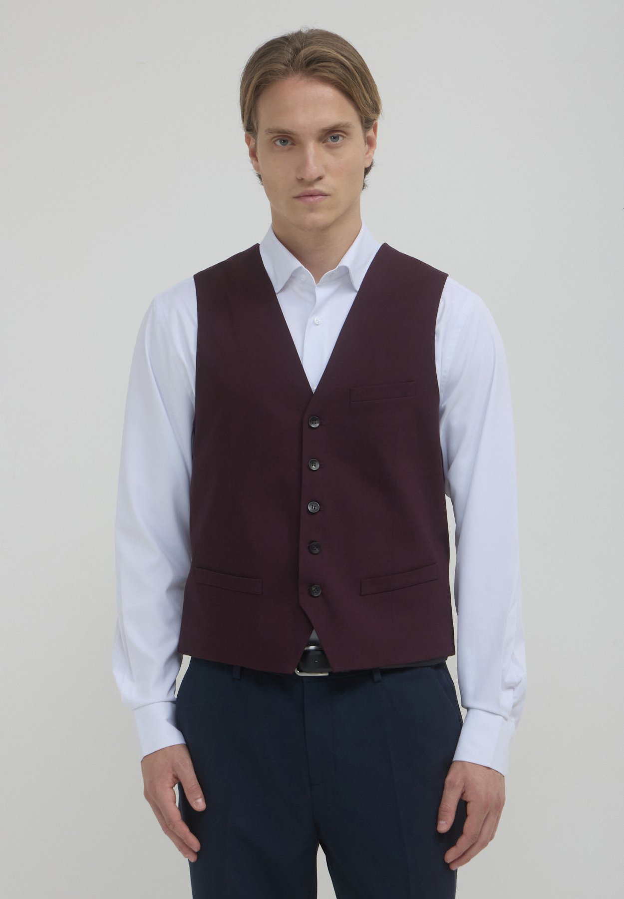 Gilet Uomo HISDERN In Cotone Bordeaux | Formale, Regolare, Per Cerimonie E Lavoro