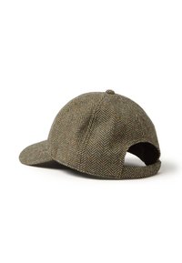 Gorra con patrón de espiga en tonos terrosos. La textura de la tela es tejida, con un visera curvada y una apertura trasera ajustable.