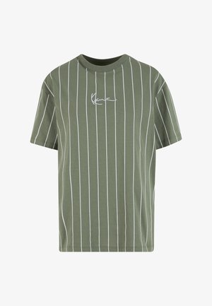 Karl Kani, SMALL SIGNATURE ESSENTIAL PINSTRIPE OS TEE - Camiseta estampada - light olive