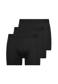 Cofanetto di tre boxer neri, realizzati in tessuto morbido con vita in soffice elasticizzato con logo "SNOCKS" in rilievo. Lunghezza a metà coscia.