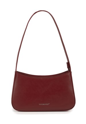 Sac à épaule en cuir rouge foncé avec une sangle fine et le logo "VIVISENCE" embossé au centre avant.