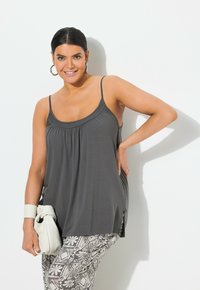 Ulla Popken SMOCKED NECK SPAGHETTI STRAP - Top - graphite grey