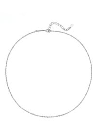 Collana in argento con un design ritorto e chiusura a moschettone, dotata di una catena di estensione regolabile per una lunghezza personalizzabile.