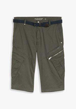 TOM TAILOR, TOM TAILOR HOSEN & CHINO TTMAX REGULAR OVERKNEE SHORTS MIT GÜRTEL - Shorts - khaki mini weave print
