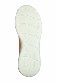 White rubber shoe sole with textured grip pattern, featuring slight curvature and embossed size markings. Color transition from orange to white.
