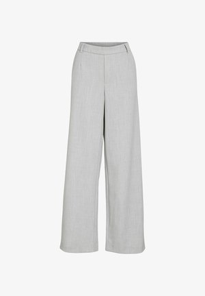 Heledad hallhallasteks, mis on valmistatud tekstuuritud kangast, tasase eespuuga, vöökohaga ja puhta, kohandatud ilmega.