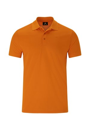 Kurzarm-Polohemd in leuchtendem Orange, aus glattem Stoff gefertigt, mit einem Kragen, einer Zwei-Knopf-Leiste und minimalem Branding.
