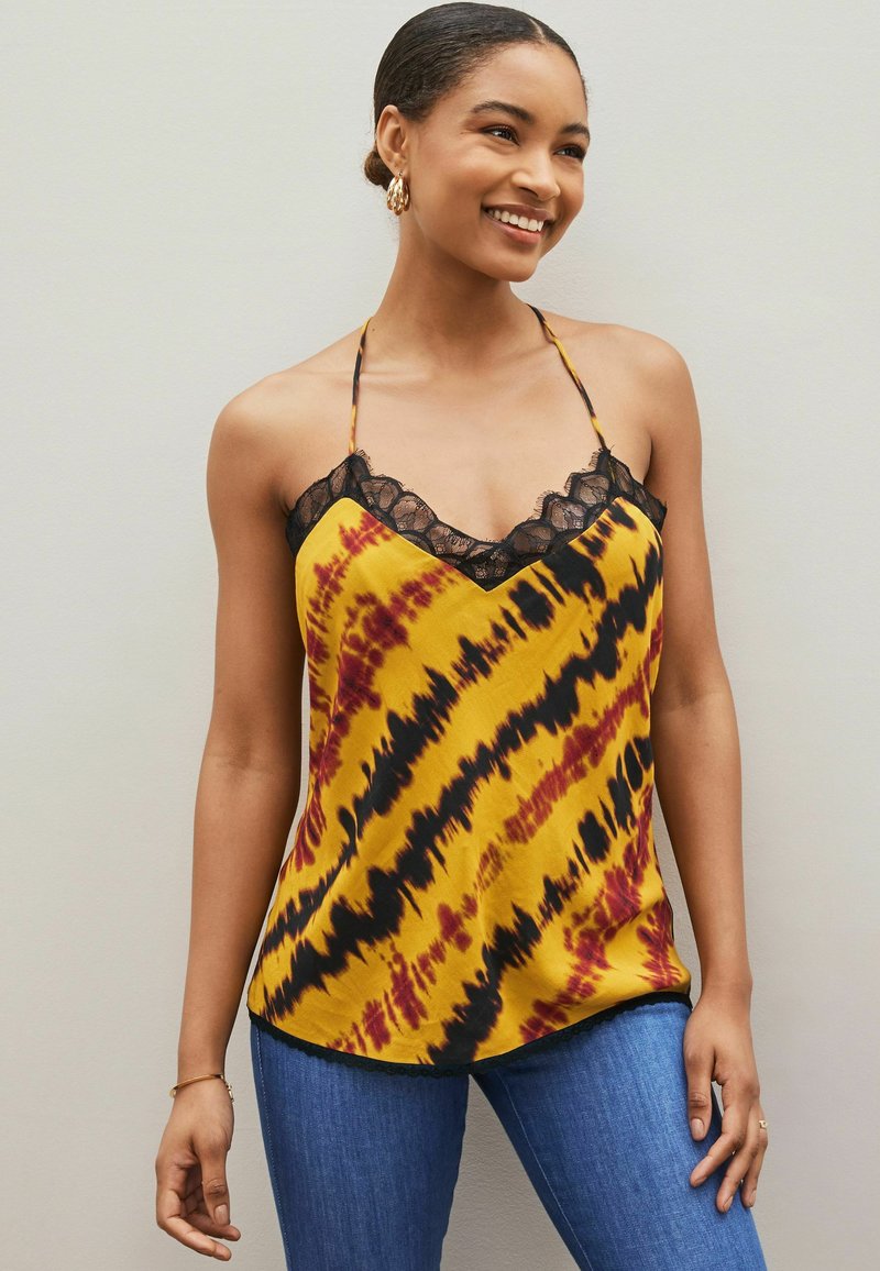 Next LACE TRIM CAMI TOP Top ochre yellow tie dye/gelb Zalando.de