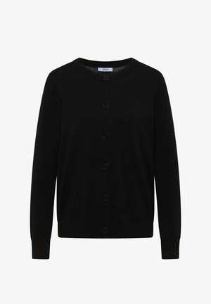 Cardigan noir à manches longues avec boutons, col rond et poignets côtelés, étiquette "Cecil" à l'intérieur du col.