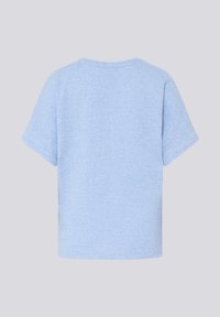 Kurzärmliges, hellblaues T-Shirt mit leicht strukturierter Oberfläche, rundem Halsauschnitt und lockerer Passform. Die Rückseite ist schlicht und hat keine sichtbaren Logos.