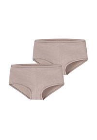 Zwei Paar beiger Baumwoll-Boyshorts mit glatter Textur, die ein einfaches Design aufweisen und keine sichtbaren Muster oder Verzierungen haben.