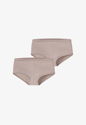 Two pairs of beige cotton boyshorts with a smooth texture, featuring a simple design and no visible patterns or embellishments.