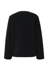 Veste polaire noire à manches longues avec une surface douce et texturée vue de dos.